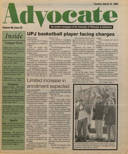 Photo of front cover of the UPJ student newspaper from 1996.