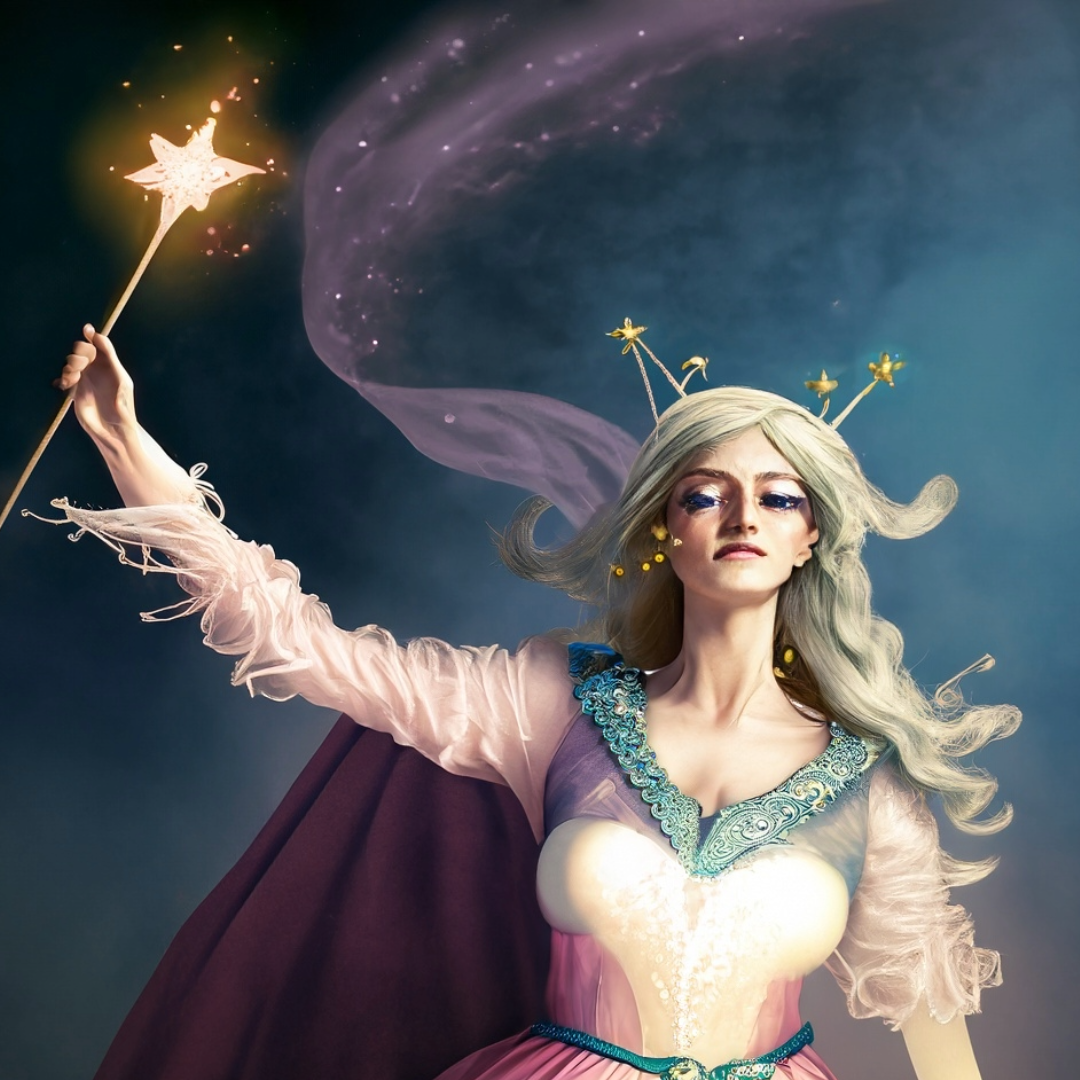 AI content creation tool Adobe Firefly was used to create this image of a fairy godmother waving a magic wand.