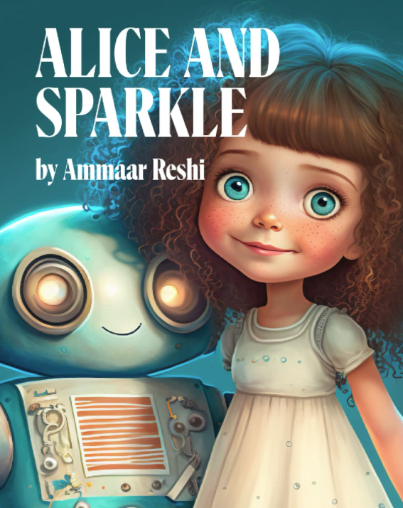 A screenshot of the cover for children's book Alice and Sparkle, created entirely by AI. 