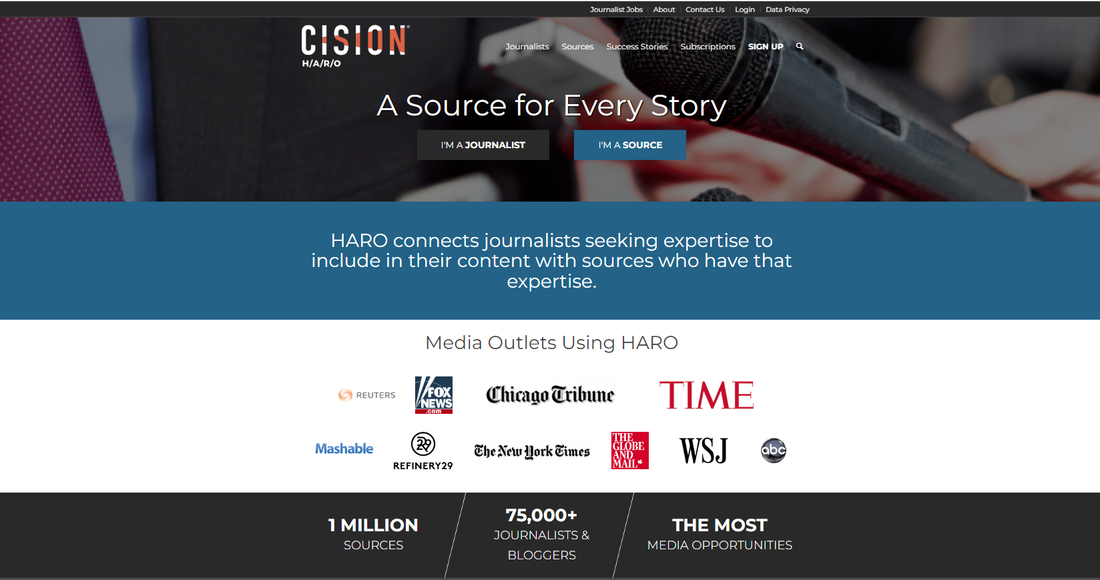 A screenshot of the landing page for HARO.