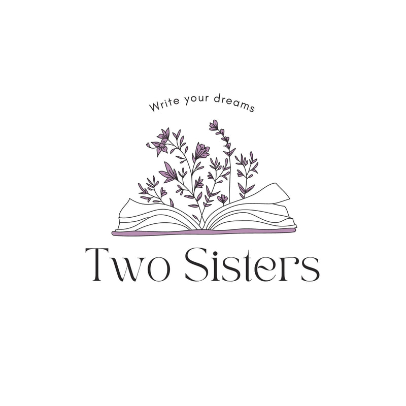 The official logo for Two Sisters Press of an open book with flowers springing from it.