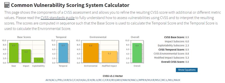 A chart explaining the Common Vulnerability Scoring System Calculator that allows you to assess vulnerabilities using CVSS. 