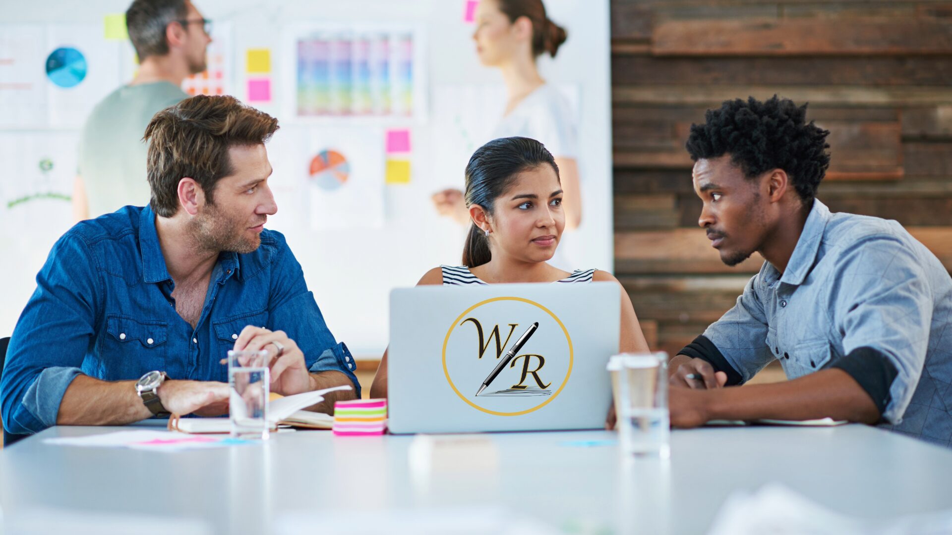 A team of in-house content marketers plans a content strategy for a small business.