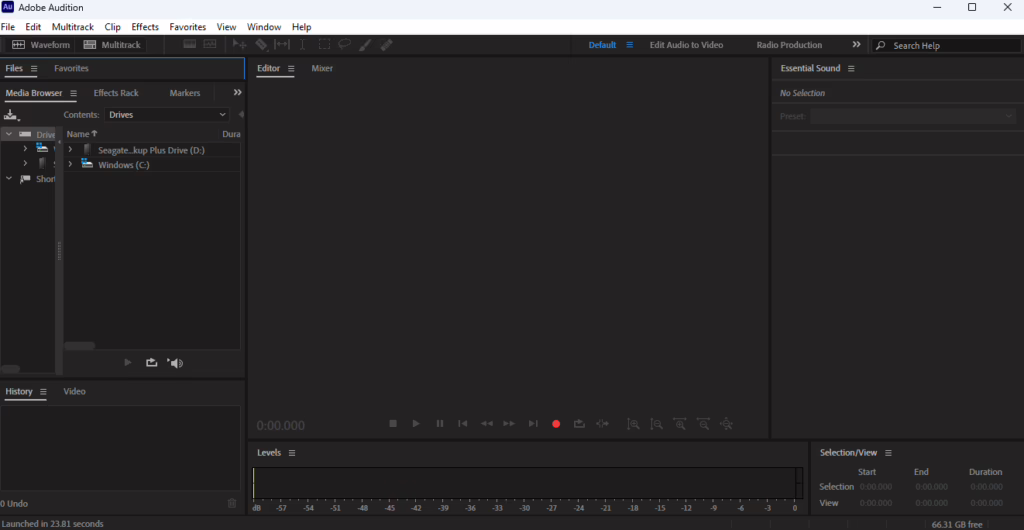 A screenshot of Adobe Audition podcasting software.
