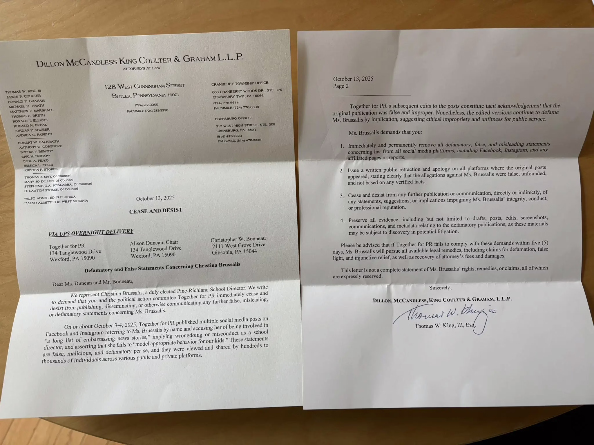 A copy of the cease-and-desist letter received by Chris Bonneau where a local school board candidate is trying to proove defamation.